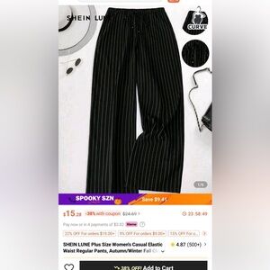 SHEIN Black Striped Wide Leg Pants with pockets